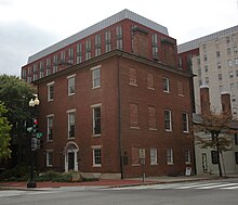 Decatur House on Lafayette Square, showing the bricked-up window out of which the ghost of Stephen Decatur is said to stare Decatur House north side.jpg