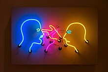 Double Poke in the Eye II, a 1985 sculpture by Bruce Nauman depicting eye-poking Double Poke in the Eye II (39384241195).jpg