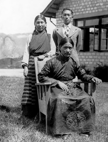 Dudjom Rinpoche in Sikkim at Namgyal Institute of Tibetology, with Maharani Kunzang Dechen Tshomo Namgyal and Prince Paljor Namgyal