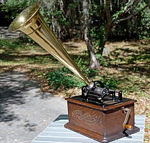 An Edison Standard Phonograph that uses wax cylinders Edison Standard Photograph (08).jpg