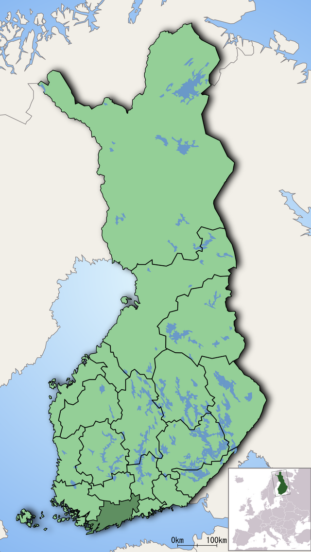 Poziția regiunii Uudenmaan  maakuntaNylands landskap