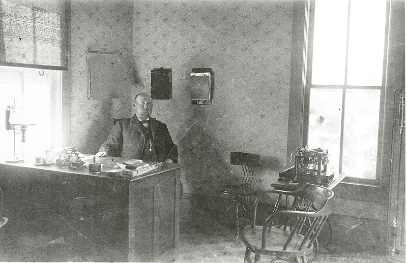 File:Fort Spokane, Agency Period. Major Anderson, BIA Agent, in his office. (c2c9ea84-6a98-4bf4-a571-017ba54b0952).jpg