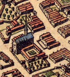 De Broerkerk op de plattegrond van Groningen uit de stedenatlas van Georg Braun en Frans Hogenberg uit 1575