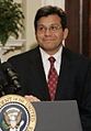 Alberto Gonzales, was the 80th United States Attorney General, appointed by President George W. Bush, becoming the highest-ranking Hispanic-American in Executive Branch government to date.[107]
