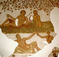 Rimski mozaik, ki prikazuje poroko Dioniza in Ariadne, s Silenom in satirom iz 2. st., Tunis, Tunizija