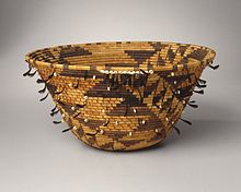 Pomo people girl's coiled dowry or puberty basket (kol-chu or ti-ri-bu-ku), late 19th century Girl's Coiled Dowry or Puberty Basket (kol-chu or ti-ri-bu-ku), late 19th century,07.467.8308.jpg