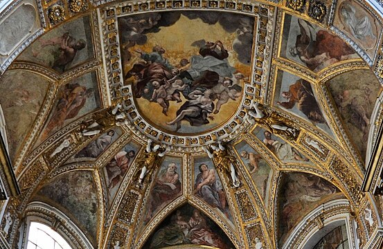Verklärung der heiligen Philippus und Jakobus[1] mit weiteren zehn Aposteln von Lanfranco im Gewölbe der Apsis