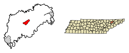 Location of Rutledge in Grainger County, Tennessee.
