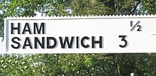 Sign reading "Ham Sandwich" Ham Sandwich finger post - geograph.org.uk - 302959.jpg