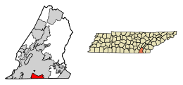 Locatie van East Ridge in Hamilton County, Tennessee.