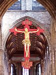 The hanging crucifix or rood designed by George Pace in 1975, the figure of Christ is by Frank Roper.