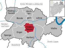 Läget för Hiddenhausen i Kreis Herford