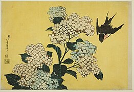 Hydrangea and Swallow (紫陽花に燕 Ajisai to tsubame)