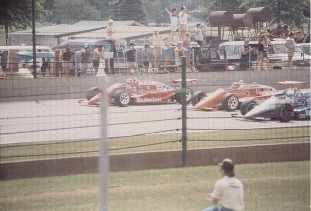 The front row (L to R): #10 Bobby Rahal on the outside, #37 Scott Brayton in the middle, #6 Pancho Carter on the pole position.