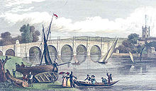 A view of Kingston Bridge published in 1831. It has been widened twice since then. KingstonBridgeNEW AND COMPLETE HISTORY OF THE COUNTIES OF SURREY & SUSSEXauthorThomasAllenartistpossiblyNathaniel WHITTOCK.jpg