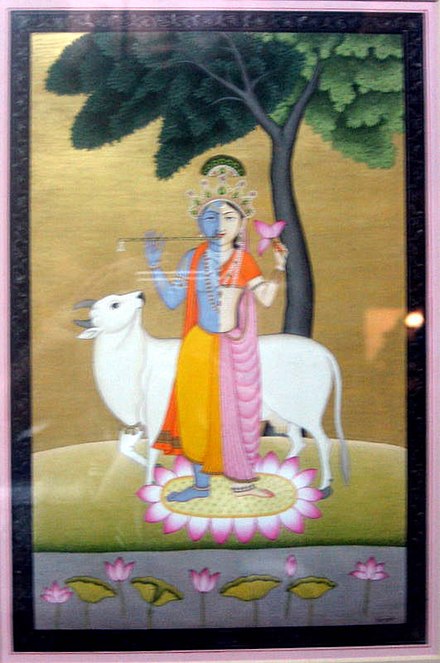 Krishna-Radha ardhanari—depicted as half-male and half-female.