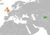 Location map for Kyrgyzstan and the United Kingdom.