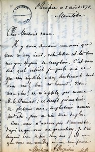 Joseph Royal Lettre à Alphonse Desjardins 1874-08-03