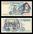 500,000 Lire – obverse and reverse – printed in 1997