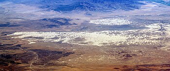 Aerial view of the Little Sahara sand dunes, which were formed from Sevier River sediments carried by wind.