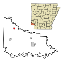 Little River County Arkansas Eingemeindete und nicht eingetragene Gebiete Winthrop Highlighted.svg