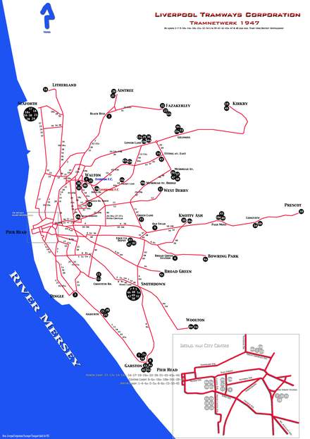 Liverpool Corporation Tramway Routes in 1947