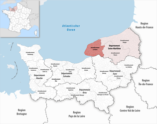 勒阿弗爾區在諾曼底大區與濱海塞納省的位置