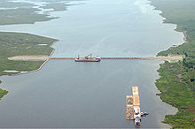 Closure structure across MRGO at Bayou La Loutre shortly before completion, July 2009