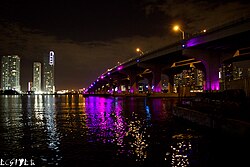 The MacArthur Causeway at night Macarthur Causeway at night.jpg