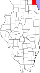 レイク郡の位置を示したイリノイ州の地図