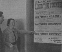 Marcelle Lafont on her electoral campaign in Villeurbanne en 1935. Marcelle Lafont en campagne electorale Villeurbanne 1935.png