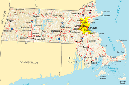A map of highways in Massachusetts