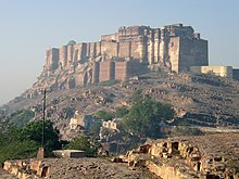 Mehrangarh Fort, situated in Rajasthan, where a large portion of sequences were filmed. Mehrangarh Fort.jpg