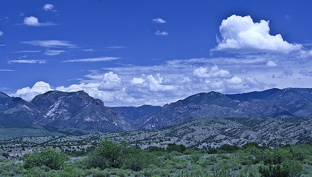 View of the Mogollon Mountains from Leopold Vista between Alpine and Silver City.