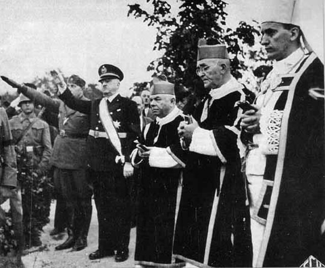 Catholic prelates led by Archbishop Aloysius Stepinac at the funeral of Marko Došen, one of the senior Ustaše leaders, in September 1944