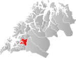 Mapa do condado de Troms com Salangen em destaque.