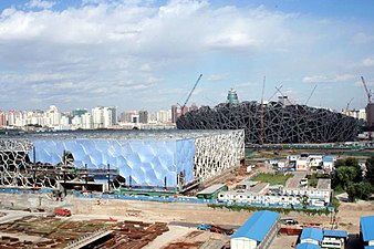 The Beijing National Aquatics Center while under construction