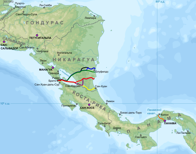 File:Nicaragua canal proposals - ru.svg