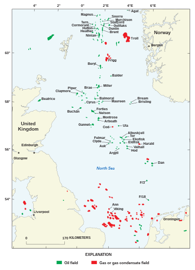 List of oil and gas fields of the North Sea