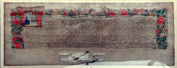 The original 1512 charter approving the foundation of a free grammar school in Nottingham