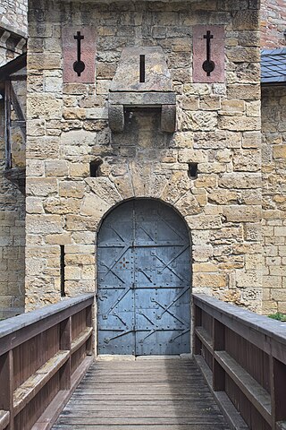 Main entrance (gatehouse) to Oberschloss Kranichfeld in Thuringia, Germany