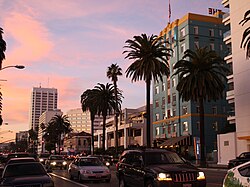 Santa Monica's Ocean Avenue at sunset