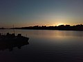 Sunrise on the Odra River in Szczecin, company wharf of Energopol