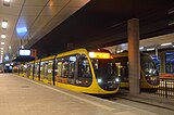 Tramstel 6002 van de Uithoflijn op de halte Utrecht CS Centrumzijde, op de openingsdag; 14 december 2019.