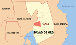 Mapa ng Davao de Oro na nagpapakita sa lokasyon ng Mawab.