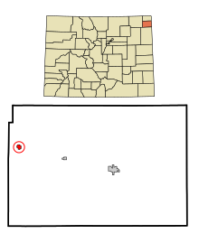 Phillips County Colorado Incorporated and Unincorporated areas Haxtun Highlighted.svg