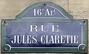 Plaque Rue Jules Claretie - Paris XVI (FR75) - 2021-08-18 - 1.jpg