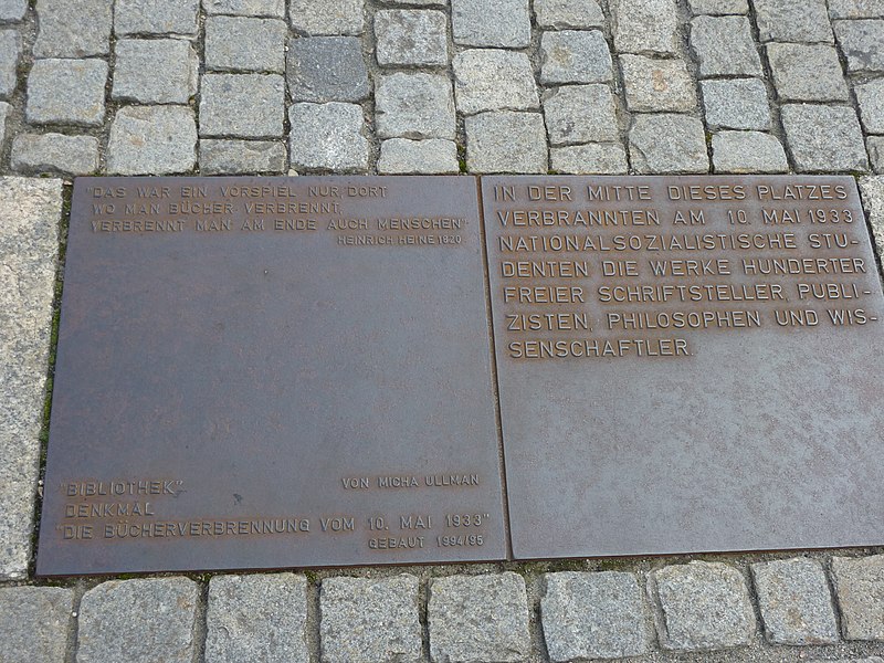 File:Plaque at Bebelplaz commemorating Nazi book burning, 10 May 1933.jpg