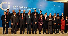 Andorran Prime Minister Jaume Bartumeu attending the 19th Ibero-American Summit in Estoril, Portugal; 2009. Plenario de la Cumbre Iberoamericana.jpg