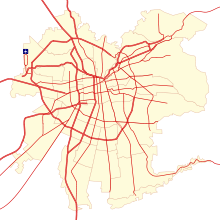 Map of Santiago depicting main streets and airport. Principales calles de Santiago.svg